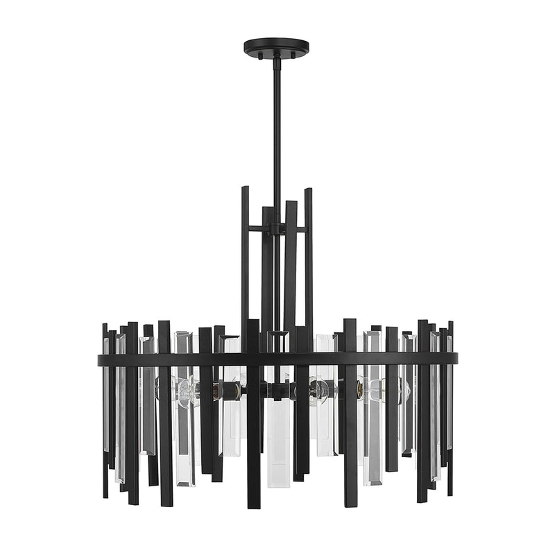 Savoy House Guillford 30in 6-Light Pendant | Modern Matte Black and Clear Glass | Dining Room & Foyer | 30 x 30 x 26 in | Model L7-3002-6-89