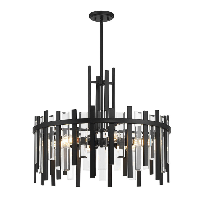 Savoy House Guillford 30in 6-Light Pendant | Modern Matte Black and Clear Glass | Dining Room & Foyer | 30 x 30 x 26 in | Model L7-3002-6-89