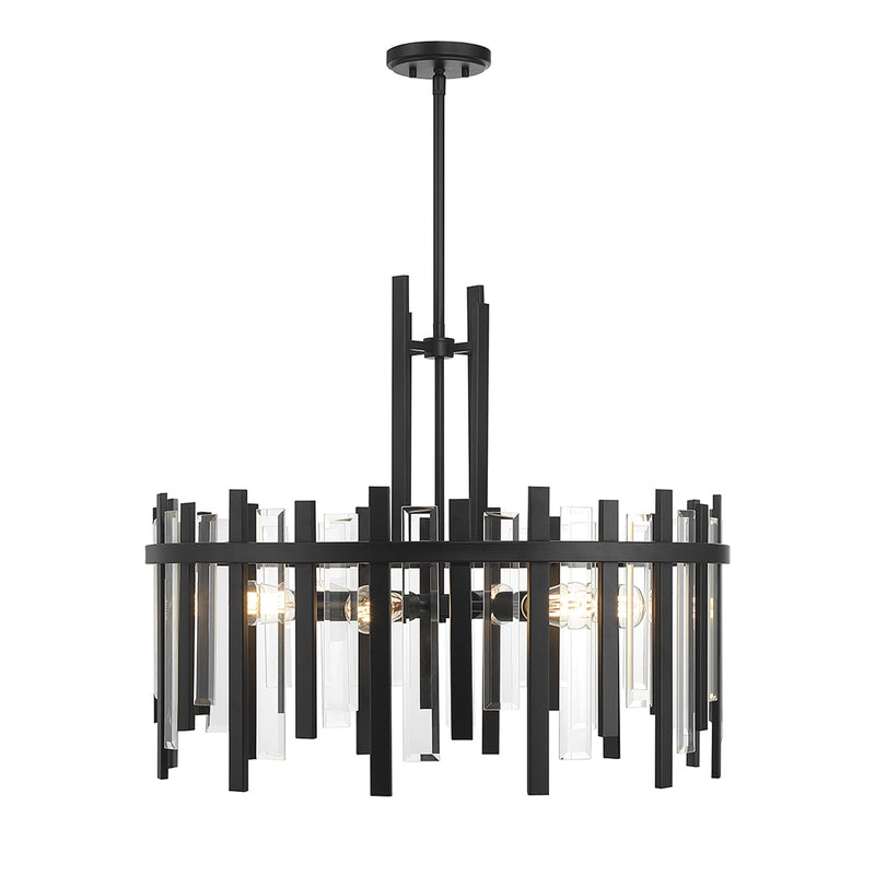 Savoy House Guillford 30in 6-Light Pendant | Modern Matte Black and Clear Glass | Dining Room & Foyer | 30 x 30 x 26 in | Model L7-3002-6-89