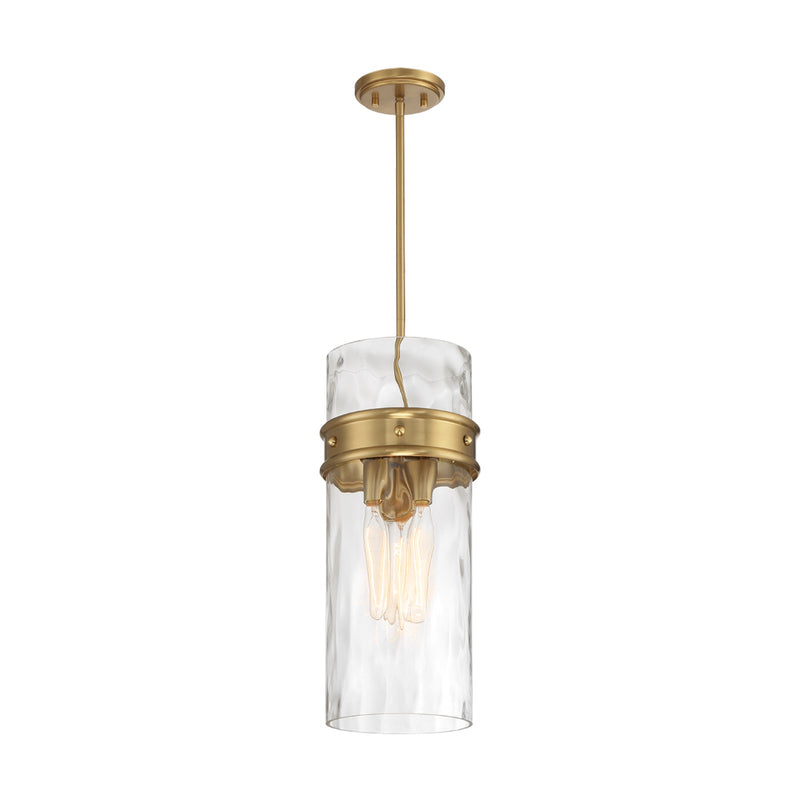 Savoy House Ashton 9in 3-Light Pendant | Vintage Warm Brass and Hammered Glass | Kitchen Island & Dining Room | 9 x 9 x 20 in | Model L7-3704-3-322