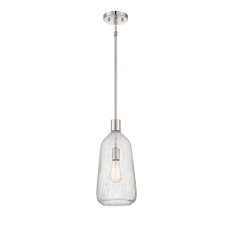 Savoy House Adair 8in 1-Light Pendant | Vintage Polished Nickel and Clear Crackle Glass | Kitchen Island & Dining Room | Model L7-4801-1-109