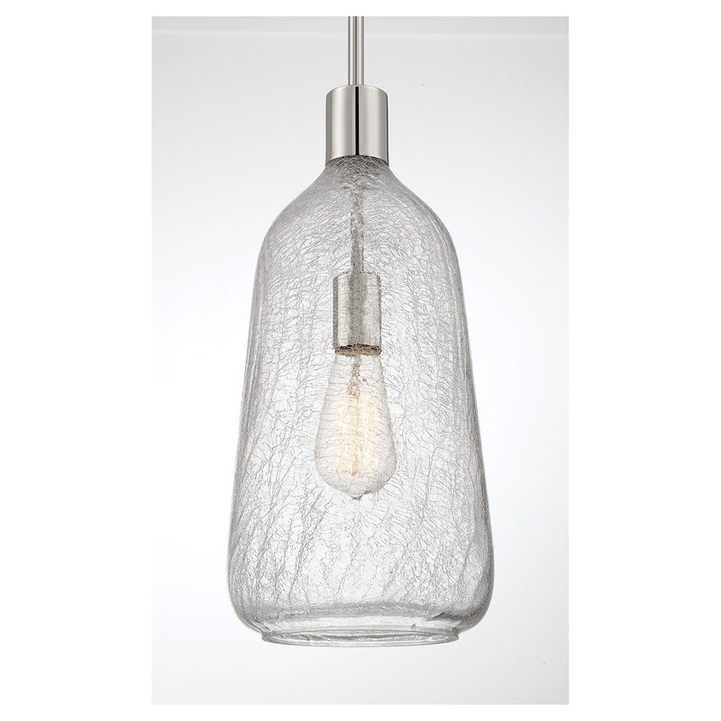 Savoy House Adair 8in 1-Light Pendant | Vintage Polished Nickel and Clear Crackle Glass | Kitchen Island & Dining Room | Model L7-4801-1-109