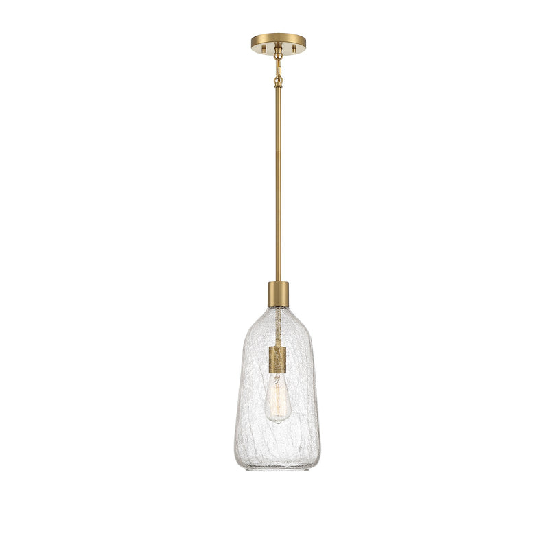 Savoy House Adair 8in 1-Light Pendant | Vintage Warm Brass and Clear Crackle Glass | Kitchen Island & Dining Room | Model L7-4801-1-322
