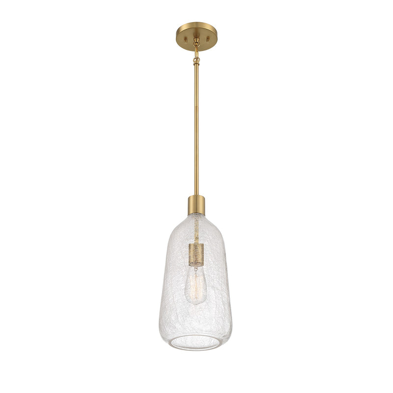Savoy House Adair 8in 1-Light Pendant | Vintage Warm Brass and Clear Crackle Glass | Kitchen Island & Dining Room | Model L7-4801-1-322