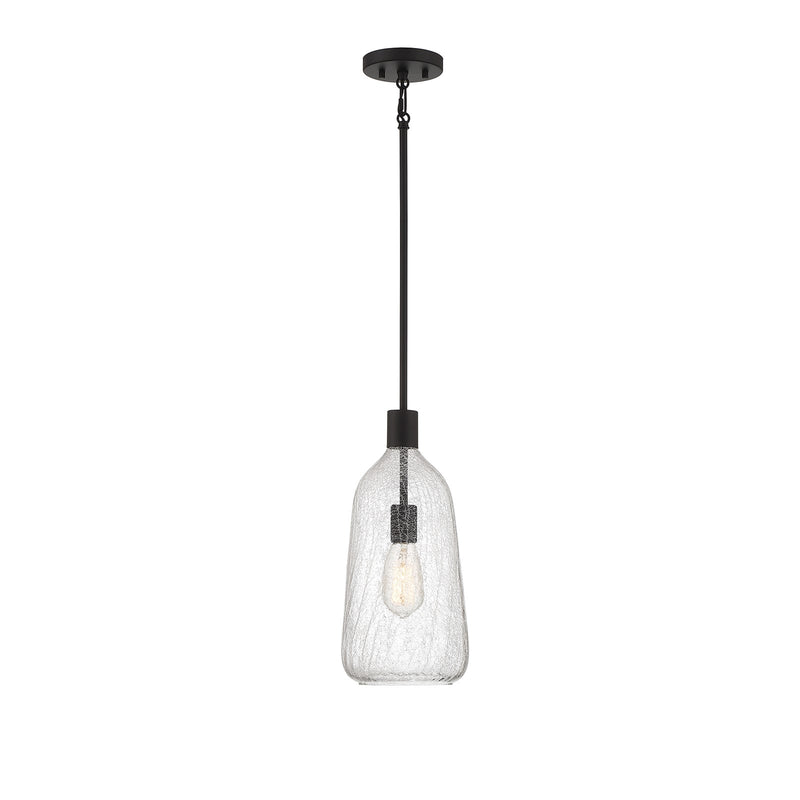 Savoy House Adair 8in 1-Light Pendant | Vintage Matte Black and Clear Crackle Glass | Kitchen Island & Dining Room | Model L7-4801-1-89