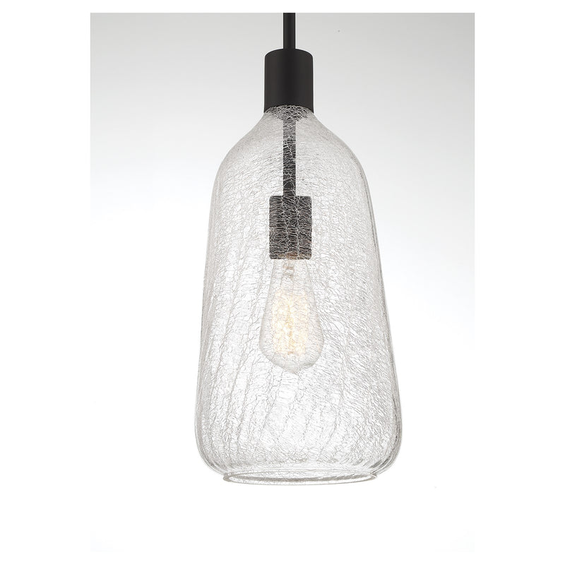 Savoy House Adair 8in 1-Light Pendant | Vintage Matte Black and Clear Crackle Glass | Kitchen Island & Dining Room | Model L7-4801-1-89