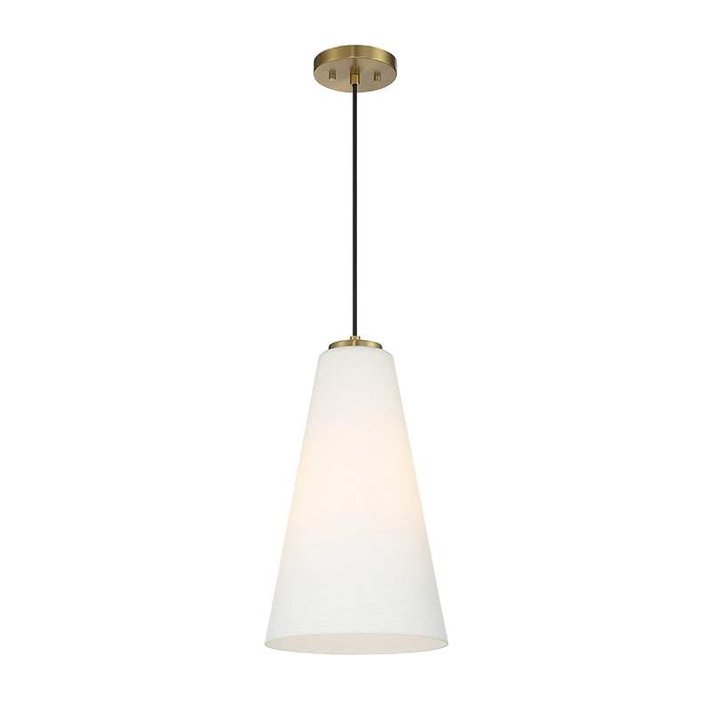 Savoy House Christos 10in 1-Light Pendant | Modern Farmhouse Warm Brass and White Glass | Kitchen Island & Dining Room | Model L7-5001-1-322