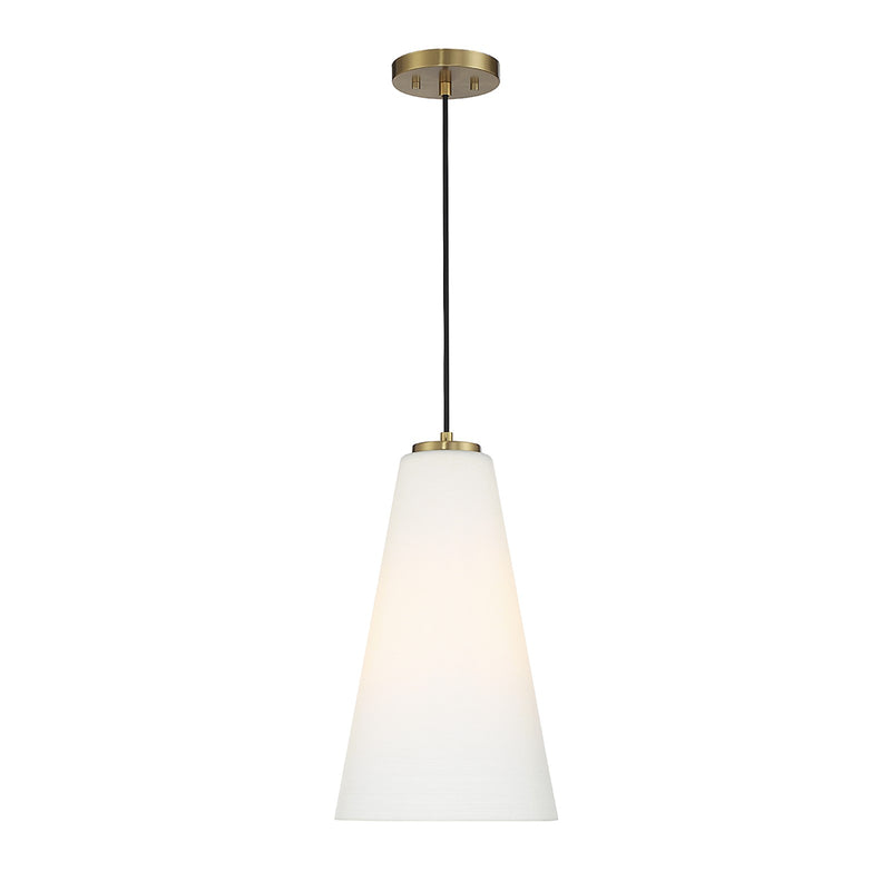Savoy House Christos 10in 1-Light Pendant | Modern Farmhouse Warm Brass and White Glass | Kitchen Island & Dining Room | Model L7-5001-1-322