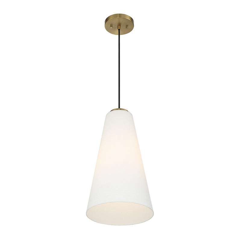 Savoy House Christos 10in 1-Light Pendant | Modern Farmhouse Warm Brass and White Glass | Kitchen Island & Dining Room | Model L7-5001-1-322