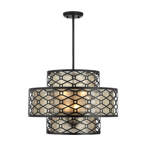Savoy House Mannheim 22in 4-Light Pendant | Modern Matte Black and Textured Mica | Dining Room & Foyer | 22 x 22 x 15 in | Model L7-6103-4-89