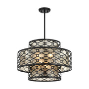 Savoy House Mannheim 22in 4-Light Pendant | Modern Matte Black and Textured Mica | Dining Room & Foyer | 22 x 22 x 15 in | Model L7-6103-4-89