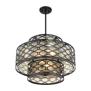 Savoy House Mannheim 22in 4-Light Pendant | Modern Matte Black and Textured Mica | Dining Room & Foyer | 22 x 22 x 15 in | Model L7-6103-4-89