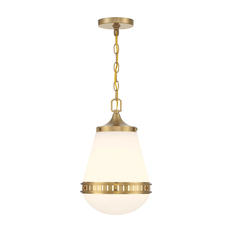 Savoy House Endura 10in 1-Light Pendant | Mid-Century Modern Warm Brass and White Opal Glass | Kitchen Island & Dining Room | Model L7-7950-1-322
