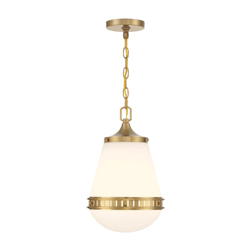 Savoy House Endura 10in 1-Light Pendant | Mid-Century Modern Warm Brass and White Opal Glass | Kitchen Island & Dining Room | Model L7-7950-1-322