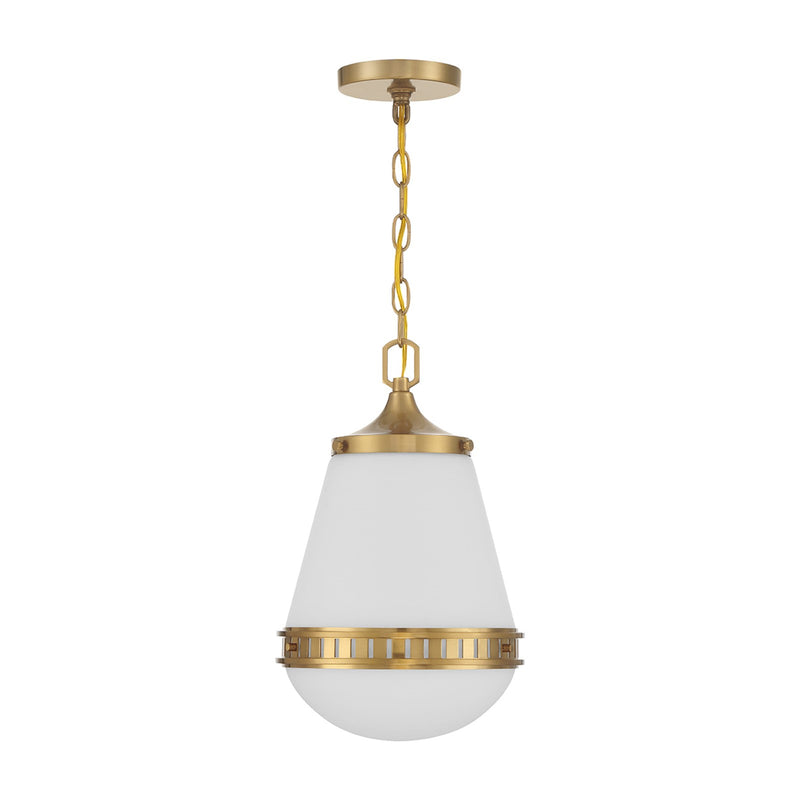 Savoy House Endura 10in 1-Light Pendant | Mid-Century Modern Warm Brass and White Opal Glass | Kitchen Island & Dining Room | Model L7-7950-1-322