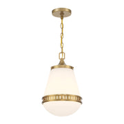 Savoy House Endura 10in 1-Light Pendant | Mid-Century Modern Warm Brass and White Opal Glass | Kitchen Island & Dining Room | Model L7-7950-1-322