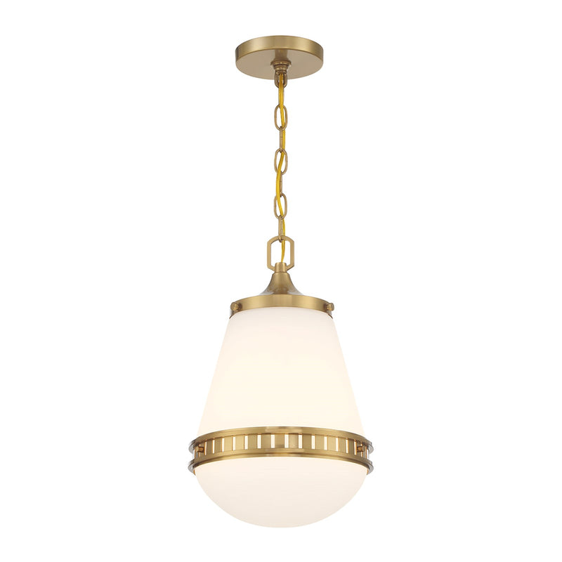 Savoy House Endura 10in 1-Light Pendant | Mid-Century Modern Warm Brass and White Opal Glass | Kitchen Island & Dining Room | Model L7-7950-1-322