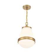 Savoy House Endura 10in 1-Light Pendant | Mid-Century Modern Warm Brass and White Opal Glass | Kitchen Island & Dining Room | Model L7-7950-1-322