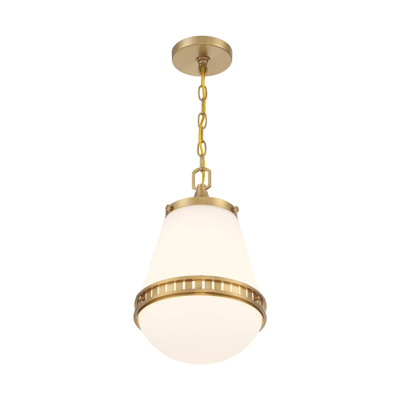 Savoy House Endura 10in 1-Light Pendant | Mid-Century Modern Warm Brass and White Opal Glass | Kitchen Island & Dining Room | Model L7-7950-1-322