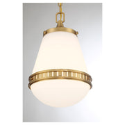 Savoy House Endura 10in 1-Light Pendant | Mid-Century Modern Warm Brass and White Opal Glass | Kitchen Island & Dining Room | Model L7-7950-1-322