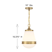 Savoy House Endura 10in 1-Light Pendant | Mid-Century Modern Warm Brass and White Opal Glass | Kitchen Island & Dining Room | Model L7-7950-1-322