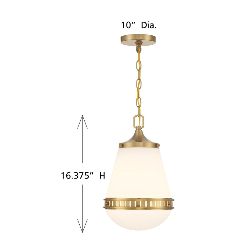 Savoy House Endura 10in 1-Light Pendant | Mid-Century Modern Warm Brass and White Opal Glass | Kitchen Island & Dining Room | Model L7-7950-1-322