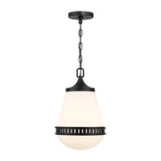 Savoy House Endura 10in 1-Light Pendant | Mid-Century Modern Matte Black and White Opal Glass | Kitchen Island & Dining Room | Model L7-7950-1-89