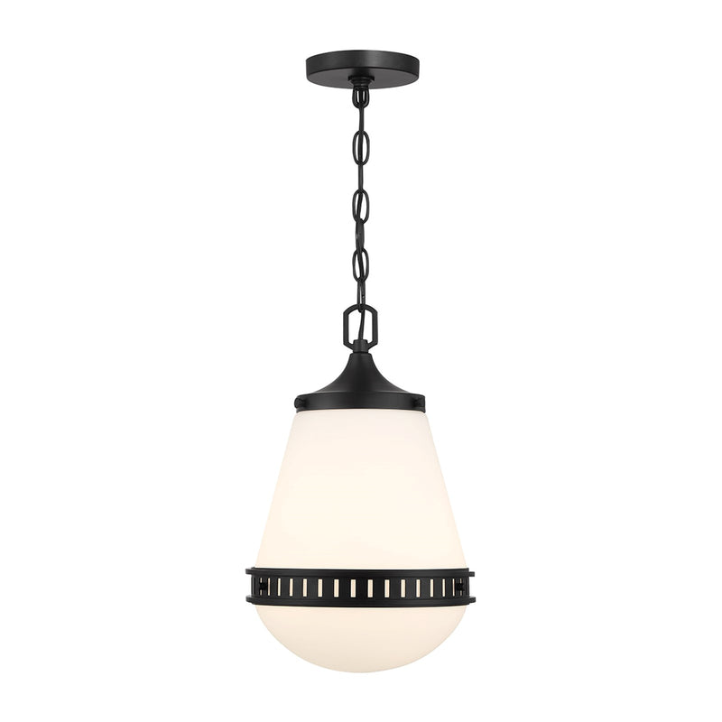 Savoy House Endura 10in 1-Light Pendant | Mid-Century Modern Matte Black and White Opal Glass | Kitchen Island & Dining Room | Model L7-7950-1-89