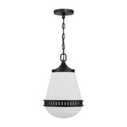 Savoy House Endura 10in 1-Light Pendant | Mid-Century Modern Matte Black and White Opal Glass | Kitchen Island & Dining Room | Model L7-7950-1-89