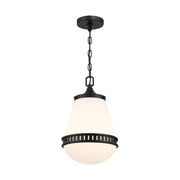 Savoy House Endura 10in 1-Light Pendant | Mid-Century Modern Matte Black and White Opal Glass | Kitchen Island & Dining Room | Model L7-7950-1-89