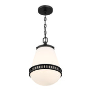 Savoy House Endura 10in 1-Light Pendant | Mid-Century Modern Matte Black and White Opal Glass | Kitchen Island & Dining Room | Model L7-7950-1-89