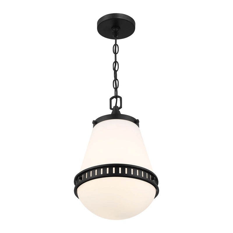 Savoy House Endura 10in 1-Light Pendant | Mid-Century Modern Matte Black and White Opal Glass | Kitchen Island & Dining Room | Model L7-7950-1-89
