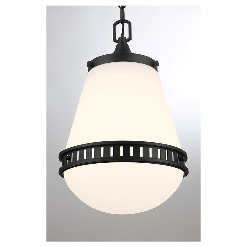 Savoy House Endura 10in 1-Light Pendant | Mid-Century Modern Matte Black and White Opal Glass | Kitchen Island & Dining Room | Model L7-7950-1-89