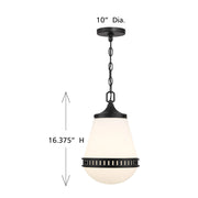 Savoy House Endura 10in 1-Light Pendant | Mid-Century Modern Matte Black and White Opal Glass | Kitchen Island & Dining Room | Model L7-7950-1-89