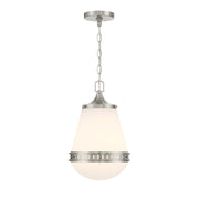 Savoy House Endura 10in 1-Light Pendant | Mid-Century Modern Satin Nickel and White Opal Glass | Kitchen Island & Dining Room | Model L7-7950-1-SN