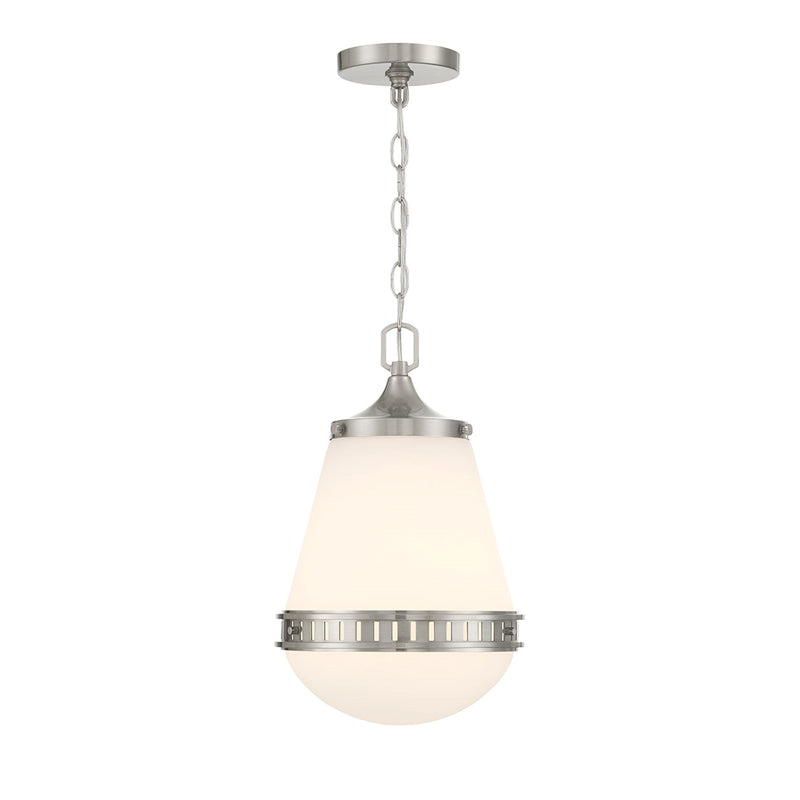 Savoy House Endura 10in 1-Light Pendant | Mid-Century Modern Satin Nickel and White Opal Glass | Kitchen Island & Dining Room | Model L7-7950-1-SN