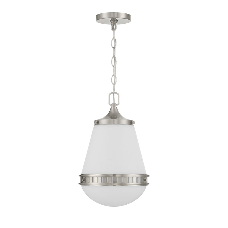 Savoy House Endura 10in 1-Light Pendant | Mid-Century Modern Satin Nickel and White Opal Glass | Kitchen Island & Dining Room | Model L7-7950-1-SN