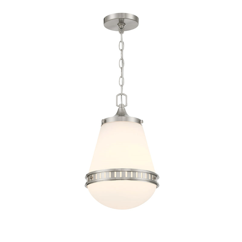 Savoy House Endura 10in 1-Light Pendant | Mid-Century Modern Satin Nickel and White Opal Glass | Kitchen Island & Dining Room | Model L7-7950-1-SN