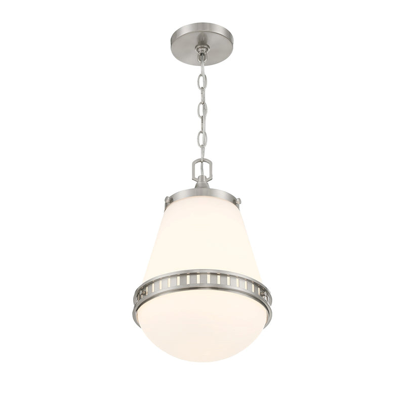 Savoy House Endura 10in 1-Light Pendant | Mid-Century Modern Satin Nickel and White Opal Glass | Kitchen Island & Dining Room | Model L7-7950-1-SN