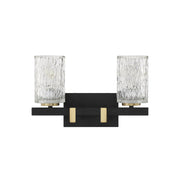 Savoy House Keene 15in 2-Light Vanity Light | Modern Matte Black and Warm Brass with Clear Water Glass | Bathroom Vanity | Model L8-3601-2-143