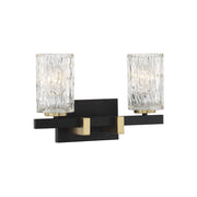 Savoy House Keene 15in 2-Light Vanity Light | Modern Matte Black and Warm Brass with Clear Water Glass | Bathroom Vanity | Model L8-3601-2-143