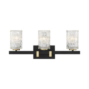 Savoy House Keene 23in 3-Light Vanity Light | Modern Matte Black and Warm Brass Clear Water Glass | Bathroom Vanity | Model L8-3601-3-143
