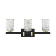 Savoy House Keene 23in 3-Light Vanity Light | Modern Matte Black and Warm Brass Clear Water Glass | Bathroom Vanity | Model L8-3601-3-143