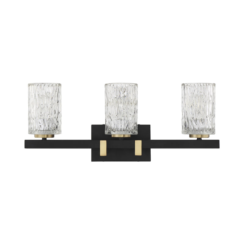 Savoy House Keene 23in 3-Light Vanity Light | Modern Matte Black and Warm Brass Clear Water Glass | Bathroom Vanity | Model L8-3601-3-143