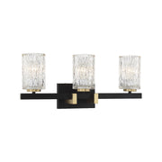 Savoy House Keene 23in 3-Light Vanity Light | Modern Matte Black and Warm Brass Clear Water Glass | Bathroom Vanity | Model L8-3601-3-143