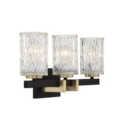 Savoy House Keene 23in 3-Light Vanity Light | Modern Matte Black and Warm Brass Clear Water Glass | Bathroom Vanity | Model L8-3601-3-143