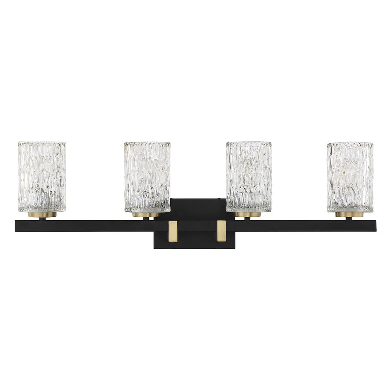 Savoy House Keene 31in 4-Light Vanity Light | Modern Matte Black and Warm Brass Clear Water Glass | Bathroom Vanity | Model L8-3601-4-143
