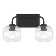Savoy House Baldwin 16in 2-Light Vanity Light | Modern Matte Black and Clear Seeded Glass | Bathroom Vanity & Powder Room | Model L8-4399-2-BK