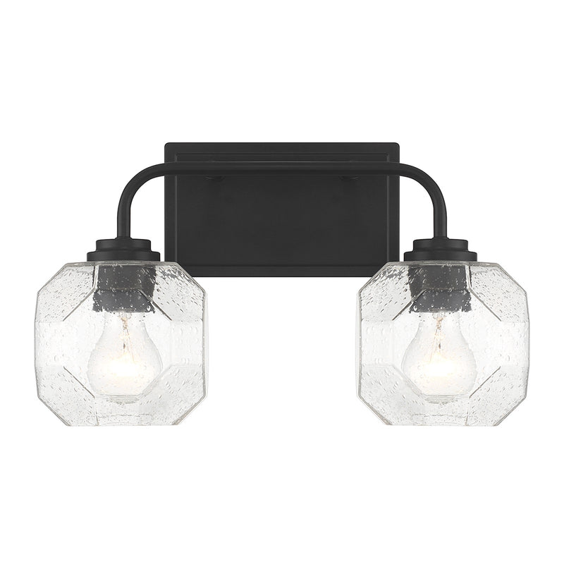Savoy House Baldwin 16in 2-Light Vanity Light | Modern Matte Black and Clear Seeded Glass | Bathroom Vanity & Powder Room | Model L8-4399-2-BK