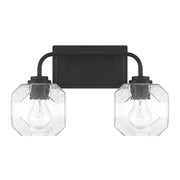 Savoy House Baldwin 16in 2-Light Vanity Light | Modern Matte Black and Clear Seeded Glass | Bathroom Vanity & Powder Room | Model L8-4399-2-BK